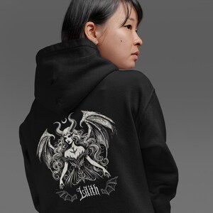 Sudadera con capucha de diosa pagana Lilith, sudadera con capucha satánica, jersey ocultista, sudadera con capucha gótica, sudadera con capucha de bruja, sudadera Wicca, regalo gótico oscuro para ella