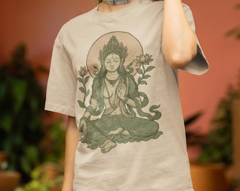 Green Tara T-Shirt Tibetan Goddess of Compassion Tee Buddhist Divine Feminine Shirt Gift for Yogis, Healers & Spiritual Women Meditation Tee