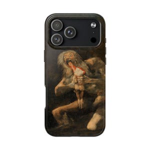 iPhone case featuring Goya's 'Saturn Devouring His Son,' printed with vivid detail. Made from durable materials, it protects your phone from scratches and damage. A perfect gift for art lovers or anyone seeking a unique, artistic phone accessory.