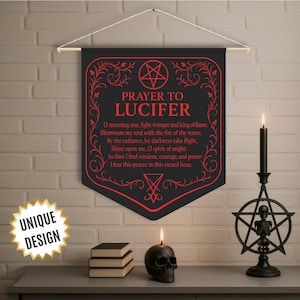 Prayer to Lucifer Wall Decor Occult Wisdom Home Gift Dark Witchy Tapestry Decor Satanic Altar Wall Hanging Black Magic Ritual Art Home Decor