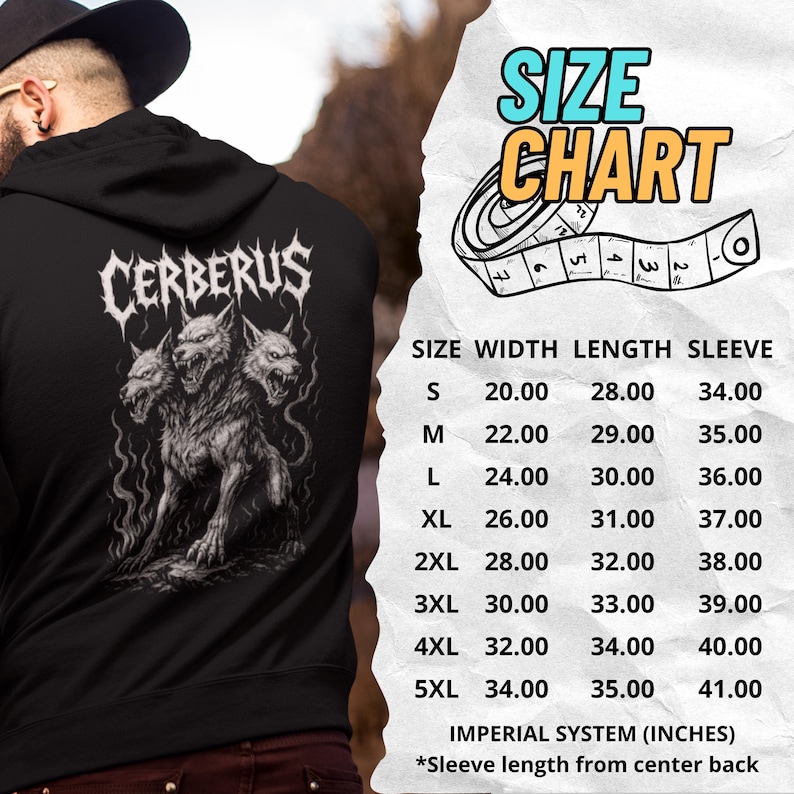 Cerberus Hoodie featuring a three-headed hellhound design inspired by Greek mythology. Gothic sweatshirt perfect for metalheads. Hades guardian graphic, ideal heavy metal gift for fans of dark fantasy and mythology