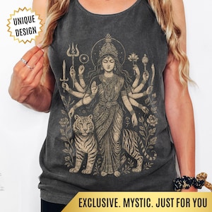 Durga Tank Top Comfort Colors, Dark Goddess Hindu Deity Shirt, Occult Spiritual Lovers Top, Divine Feminine Graphic, Festival Yoga Gift