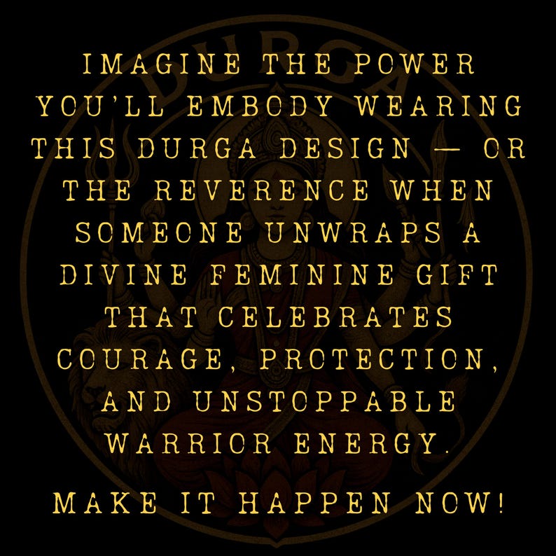 “Maa Durga T-shirt featuring the Hindu goddess of strength and protection, perfect for devotees of the divine feminine and Shakti power. Spiritual yoga clothing with sacred iconography, ideal for those seeking a powerful and meaningful Hindu goddess tee.