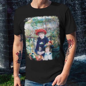 Two Sisters by Pierre-Auguste Renoir T-Shirt gift for Art Lovers Famous Painting Tee Impressionist-Style Unisex Cotton Top Fine Art Present