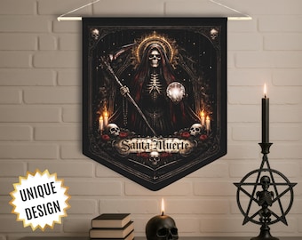 Santa Muerte Wall Decor: Grim Reaper Saint Decor | Gothic Home Decor Spiritual Art | Mexican Folk Altar Tapestry | Dark Occult Wall Hanging