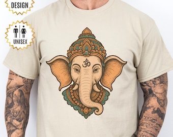 Camiseta de Ganesha / Camiseta de yoga hindú Om / Camiseta unisex de elefante sagrado / Regalo espiritual para él y ella / Diseño bohemio indio / Camiseta de yoga
