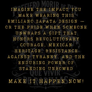 Emiliano Zapata unisex t-shirt featuring a powerful illustrated portrait of the Mexican revolutionary leader, inspired by the Mexican Revolution. This rebel spirit history shirt honors Emiliano Zapata’s fight for justice, land reform, and freedom, celebrating Latin heritage, revolutionary symbolism, and iconic Mexican history in a bold, striking design.