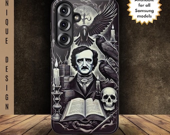 Edgar Allan Poe Samsung Phone Case The Raven Vintage Style Book Lover Gift Gothic Galaxy S25 S24 S23 Ultra Plus & All Models, Dark Academia