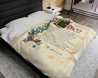 Velveteen Plush Blanket with William Shakespeare&#39;s Sonnet 18 Cozy Style Blanket Vintage Home Decor Bedroom Romantic Ambiance Gift Idea