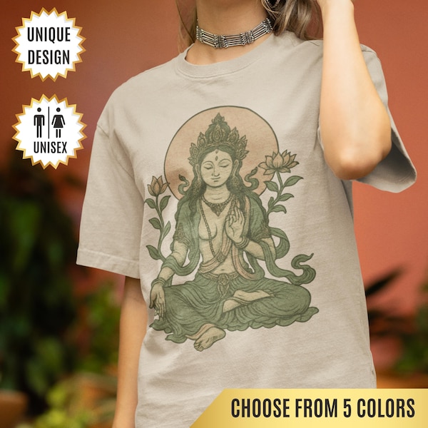 Green Tara T-Shirt Tibetan Goddess of Compassion Tee Buddhist Divine Feminine Shirt Gift for Yogis, Healers & Spiritual Women Meditation Tee