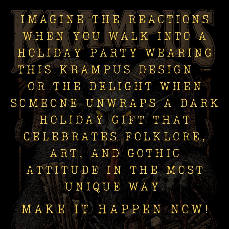 Dark Krampus Christmas shirt featuring the legendary holiday demon from Alpine folklore, perfect for fans of gothic fashion, pagan style, and alternative holiday apparel.