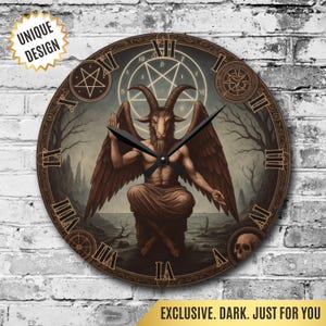Baphomet Wall Clock Gothic Home Decor Occult Satanic Clock | Gothic Witch Decor | Pentagram Clock Gift for Witches & Left-Hand Path Fans