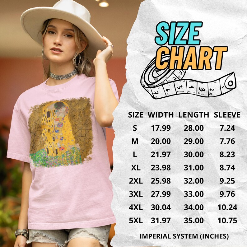 Distressed style t-shirt featuring Gustav Klimt painting The Kiss, rendered in faded gold and black tones on soft, white cotton fabric, suitable for art lovers.