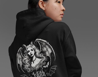 Lilith Pagan Göttin Hoodie: Dunkles feminines Sweatshirt, Okkulter Hoodie, Goth Hoodie, Hexengeschenk, Wicca Kleidung, Gothic Geschenkidee