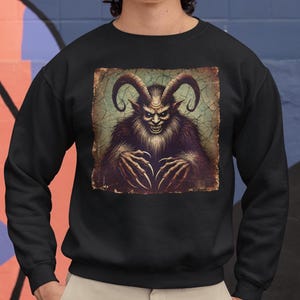 Sinister Vintage Krampus Sweatshirt, Gothic Christmas Jumper, Holiday Horror Sweatshirt, Creepmas Pullover Gift, Unisex Krampus Sweater