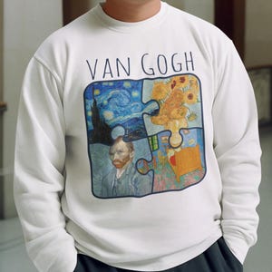 Vincent van Gogh Sweatshirt Art Lovers Gift Collage Sweastshirt Famous Paintings Fine Art Jumper: Starry Night, Sunflowers, Bedroom in Arles
