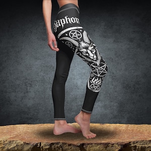 Baphomet Leggings Gothic Style Gift for Her, Occult Witchy Yoga Pants Women&#39;s Clothing, Satanic Leggings Wicca Apparel Alternative fashion