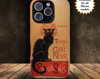 Le Chat Noir Poster iPhone Case, iPhone 8 X 11 12 13 14 15 16 Plus Pro Max & More Paris Poster Vintage Phone Case Black Cat Vintage Poster