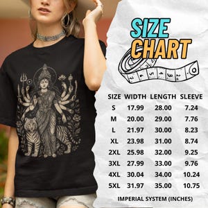 Hindu Goddess Durga T-shirt featuring a divine feminine design, perfect for spiritual lovers. Embrace the power of Durga with this occult mythology shirt. A unique dark goddess apparel piece for those who honor the sacred and mystical