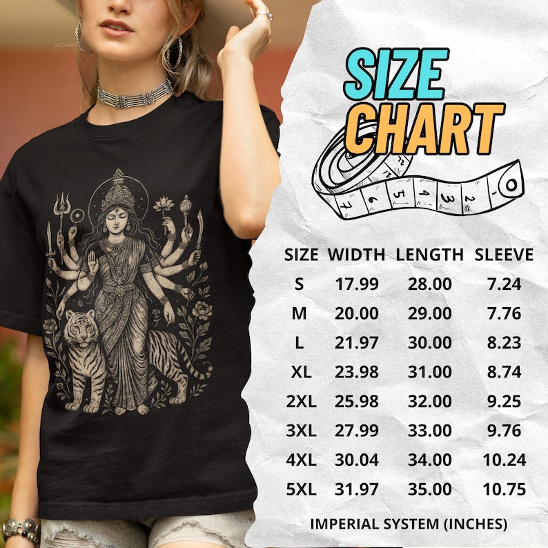 Hindu Goddess Durga T-shirt featuring a divine feminine design, perfect for spiritual lovers. Embrace the power of Durga with this occult mythology shirt. A unique dark goddess apparel piece for those who honor the sacred and mystical