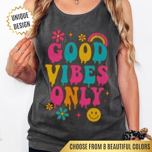 Groovy Good Vibes Tank Top Gift for Her, Comfort Colors Tank, Psychedelic Retro Aesthetic Tee, Boho Tee, Retro 70s Shirt, Hippie Tank Top