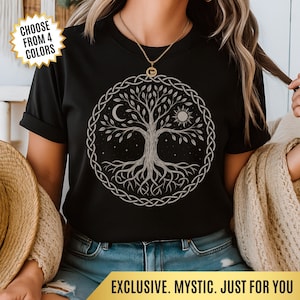 Tree of Life T-Shirt Celtic Symbol Shirt with Sun & Moon Spiritual Gift for Nature Lovers, Pagans, Wiccans and Boho Souls, Yggdrasil Shirt