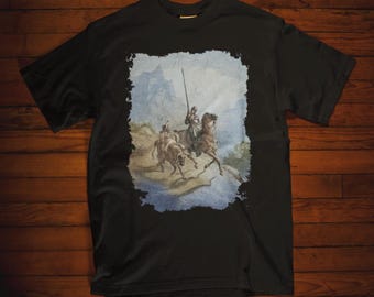 Gustave Dore Shirt Don Quixote and Sancho Setting Out T-Shirt Famous Painting Gift for Art Lovers Literary Art Tee Gustave Dore Black Shirt