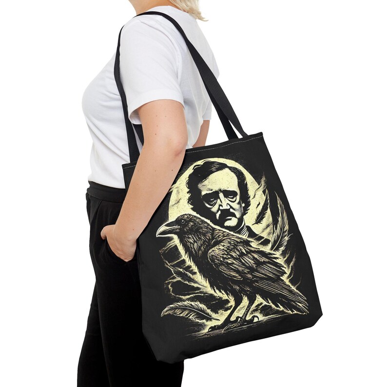 Edgar Allan Poe Gothic Tote Bag - Vintage Style Book Lover Gift Dark Academia Literary Tote, Poe Art Poetry Gift Idea for Bookish, The Raven