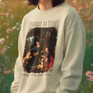 The Virgin of the Rocks by Leonardo da Vinci Sweatshirt Art Lovers Gift Jumper Famous Painting Pullover Fine Art Apparel Renaissance Art