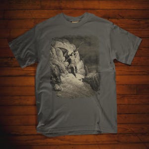 Paradise Lost Gustave Doré Shirt - John Milton Engraving T-Shirt featuring Lucifer as Fallen Angel. Perfect gift for art lovers. Classic art design for fans of famous engravings and iconic paintings.