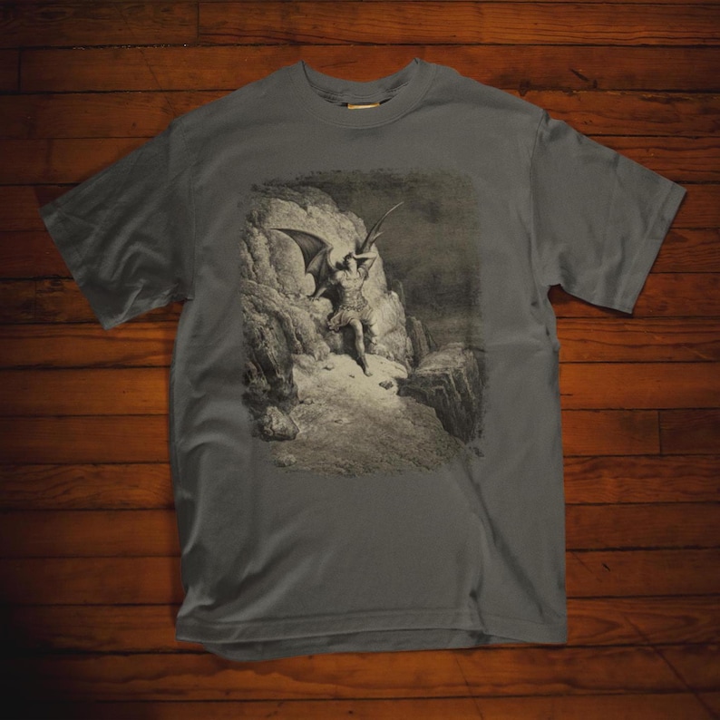 Paradise Lost Gustave Doré Shirt - John Milton Engraving T-Shirt featuring Lucifer as Fallen Angel. Perfect gift for art lovers. Classic art design for fans of famous engravings and iconic paintings.