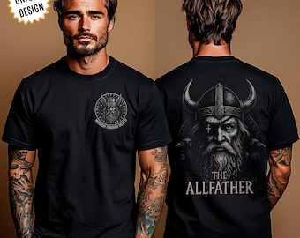 Odin T-Shirt Norse Mythology Shirt Nordic Pagan Allfather Tee with Ravens & Runes Dark Folklore Viking Shirt Valhalla Tee Norse Gift