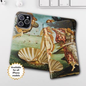 Custodia per iPhone Botticelli La nascita di Venere, regalo per gli amanti dell'arte, custodia a libro per iPhone con dipinto famoso, custodia a portafoglio per belle arti con porta carte