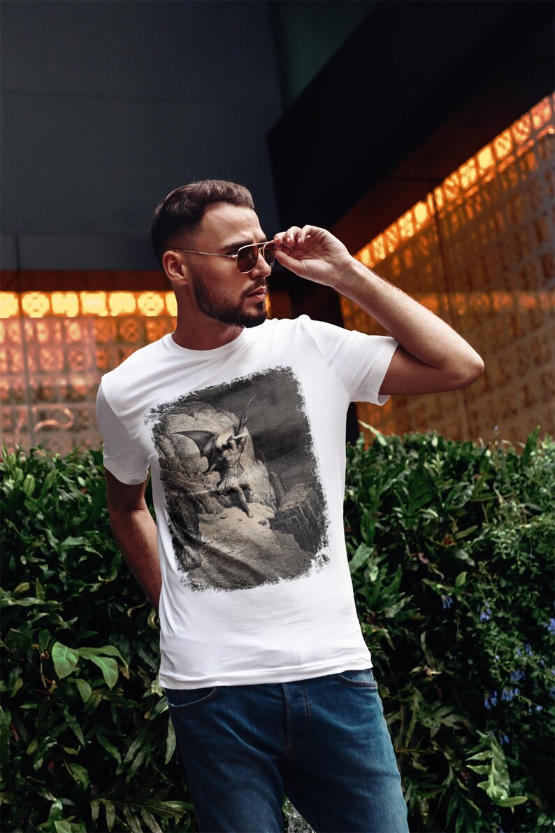 Paradise Lost Gustave Doré Shirt - John Milton Engraving T-Shirt featuring Lucifer as Fallen Angel. Perfect gift for art lovers. Classic art design for fans of famous engravings and iconic paintings.