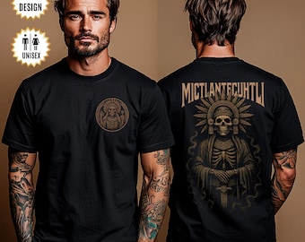 Mictlantecuhtli T-Shirt Aztec Death God Back Print Tee | Gothic Mesoamerican Skull Design | Mexican Mythology Gift for Fans of Aztec History