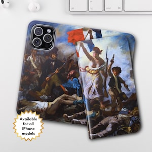 Eugene Delacroix Liberty Leading the People Coque pour iPhone, cadeau pour les amateurs d'art, célèbre peinture, étui à rabat pour téléphone, beaux-arts, étui portefeuille, porte-cartes