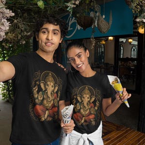 Spiritual Ganesha T-shirt featuring Hindu Elephant God design. Perfect for yoga, meditation, and spiritual gifts. Boho Indian graphic tee celebrating divine feminine energy and peaceful vibes.