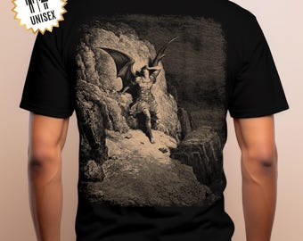 Gustave Doré T-Shirt Paradise Lost John Milton Engraving Shirt Lucifer Fallen Angel Biblical Famous Painting Art Shirt Gift for Art Lovers