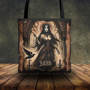 Lilith Pagan Goddess Tote Bag for Gothic Women, Satanic Occult Wicca Witchy Gift, Dark Feminine Goth Bag, Alternative Bag Paganism Accessory