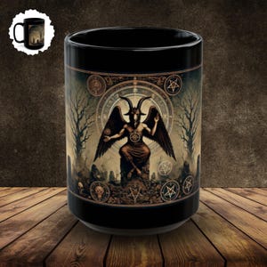 Baphomet Mug, Satanic Coffee Mug, Occult Mug, Satan Mug, Goth Mug, Witchy Mug, 15oz Black Coffee Mug, Gift for Him or Her, Gift For Gothic