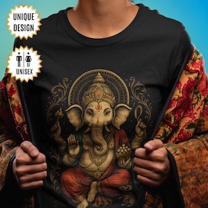 Ganesha T-Shirt, Hindu Elephant God Tee, Lord Ganesh Shirt for Yoga, Meditation, Spiritual Gift,  Boho Indian Graphic Tee, Divine Femenine