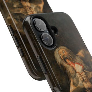 iPhone case featuring Goya's 'Saturn Devouring His Son,' printed with vivid detail. Made from durable materials, it protects your phone from scratches and damage. A perfect gift for art lovers or anyone seeking a unique, artistic phone accessory.