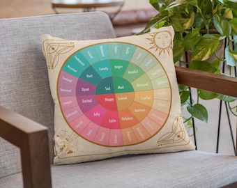 Feelings Wheel Pillow: Therapist Office Decor, Emotion Wheel Pillow, Mood Tracker Emotional Therapy Resource School Psychologist Gift