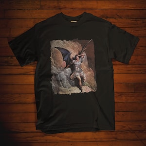 Gustave Doré Shirt Paradise Lost Engraving T-Shirt John Milton Lucifer Fallen Angel Famous Painting Art Shirt Gift for Biblical Art Lovers