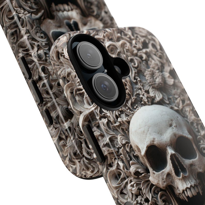 Gothic iPhone Case with 3D Skull – Macabre Baroque Design for iPhone 16, 15, 14, 13 Pro Max & All Models. Dark Aesthetic Phone Case for Gothic Style Lovers. Unique Gothic Gift for Him or Her