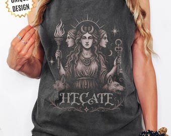 Hecate Tank Top: Triple Moon Goddess Shirt, Witchcore Aesthetic, Occult Pagan Gift for her, Dark Feminine Tee Comfort Colors Tank Top