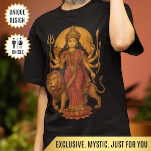 Durga Goddess T-Shirt Boho Gift Sacred Feminine Warrior Tee Hindu Spiritual Shirt | Gift for Yogis, Devotees & Divine Feminine Energy Fans