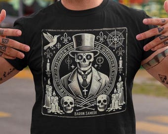 Baron Samedi T-Shirt Gothic Voodoo Schädel Shirt für okkulte Mode-Liebhaber, dunkle Gothic Kleidung, mystisches Schädel-T-Shirt, spirituelles Kleid