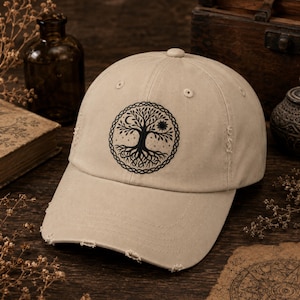 Cappello con l'Albero della Vita, Cappello Norreno Yggdrasil, Regalo Pagano Nordico, Cappello da Baseball con la Natura Spirituale, Cappello con le Radici Celtiche, Cappello Vichingo, Cappello Effetto Sdrucito