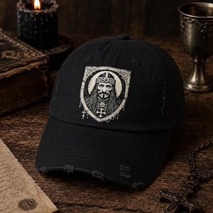 Gorra de Vlad el Empalador: Ropa gótica, Regalo para fanáticos del terror, Príncipe de Valaquia, Ropa gótica de Vlad Tepes, Gorra desgastada